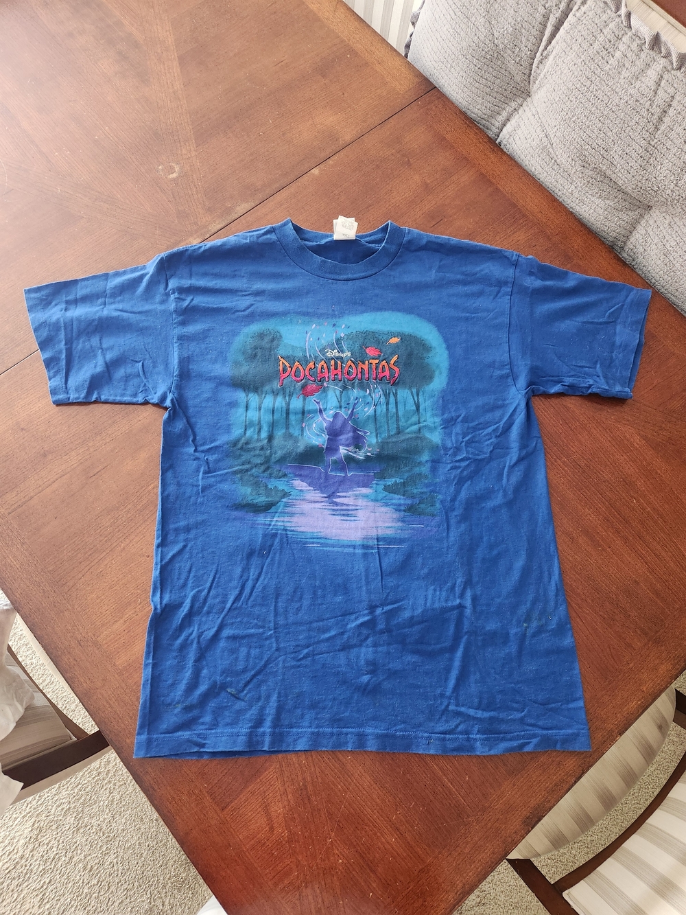 90s Disney Blue Pocahontas Double Side Print Short Sleeve Tee Size XL
